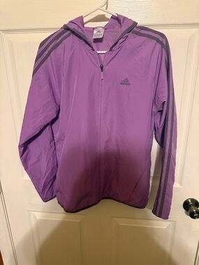 adidas Purple Hooded Track Jacket with Gray Stripes